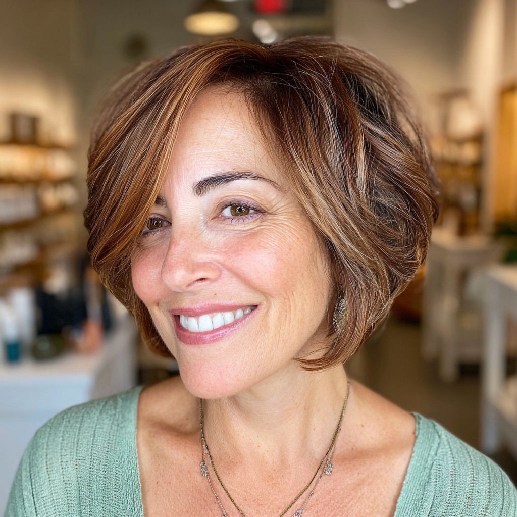 Textured Warm Brown Mushroom Bob with Subtle Highlights