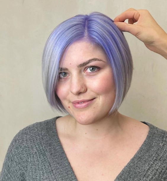 Trendy Soft Lavender Bob with Subtle Layers