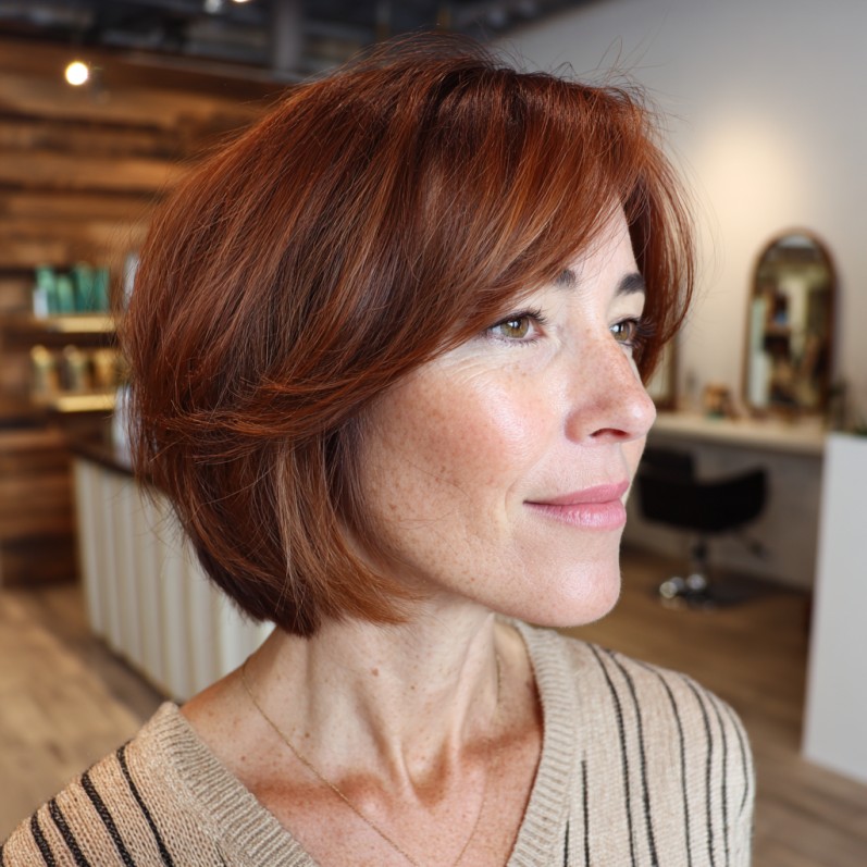 Warm Copper Feathered Bob with Subtle Layers