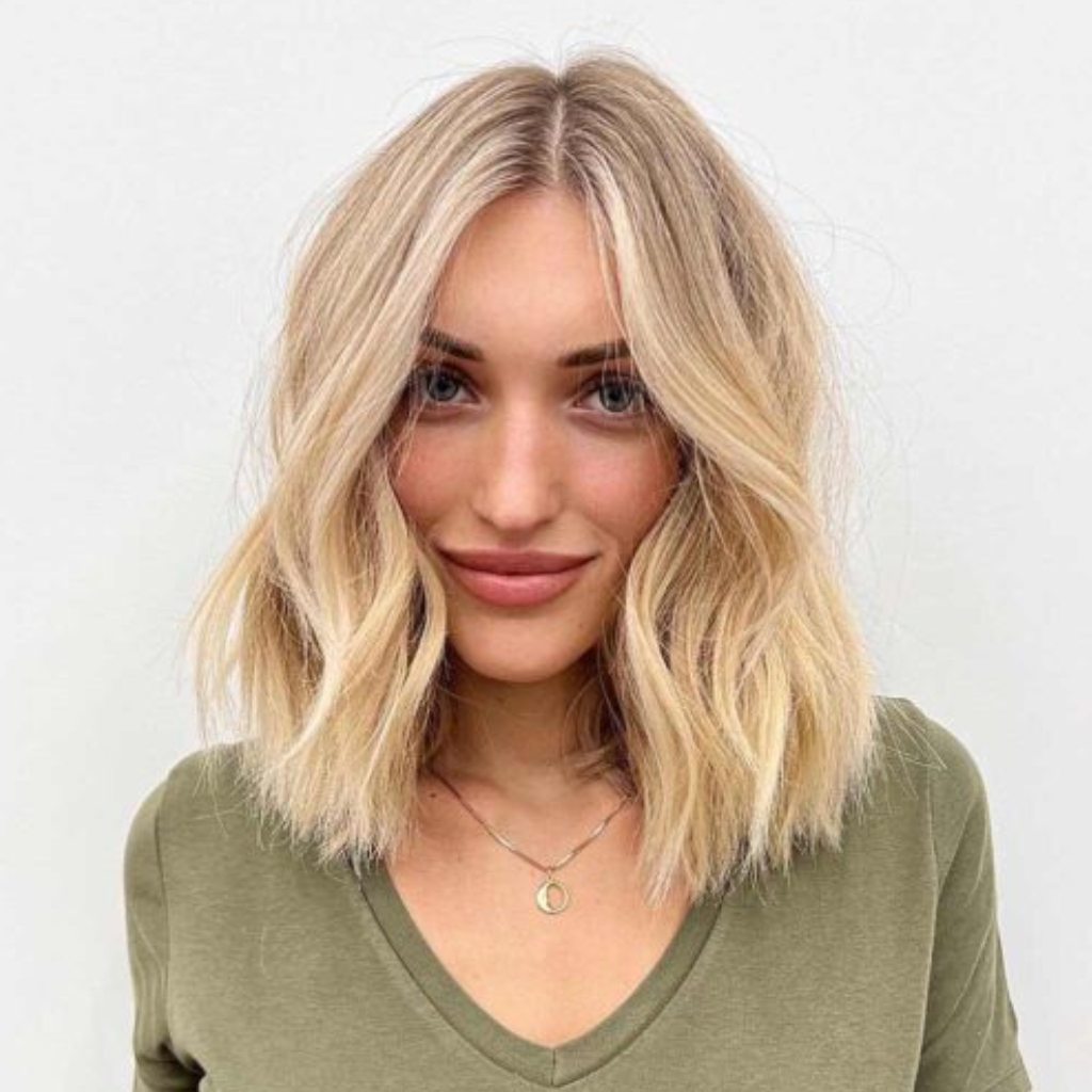 Textured Middle Part Bob with Effortless Waves