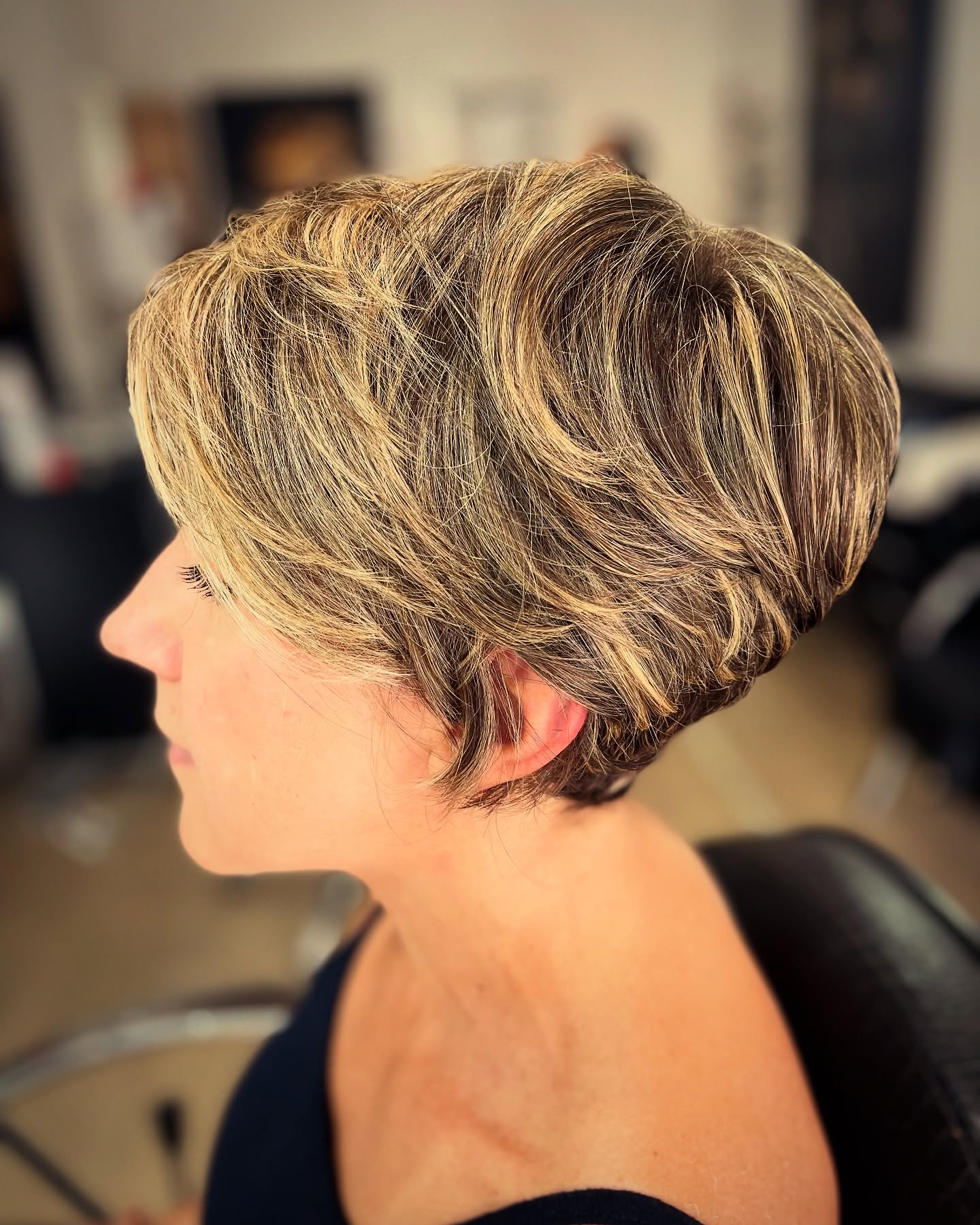 Textured Side-Parted Pixie with Subtle Highlights