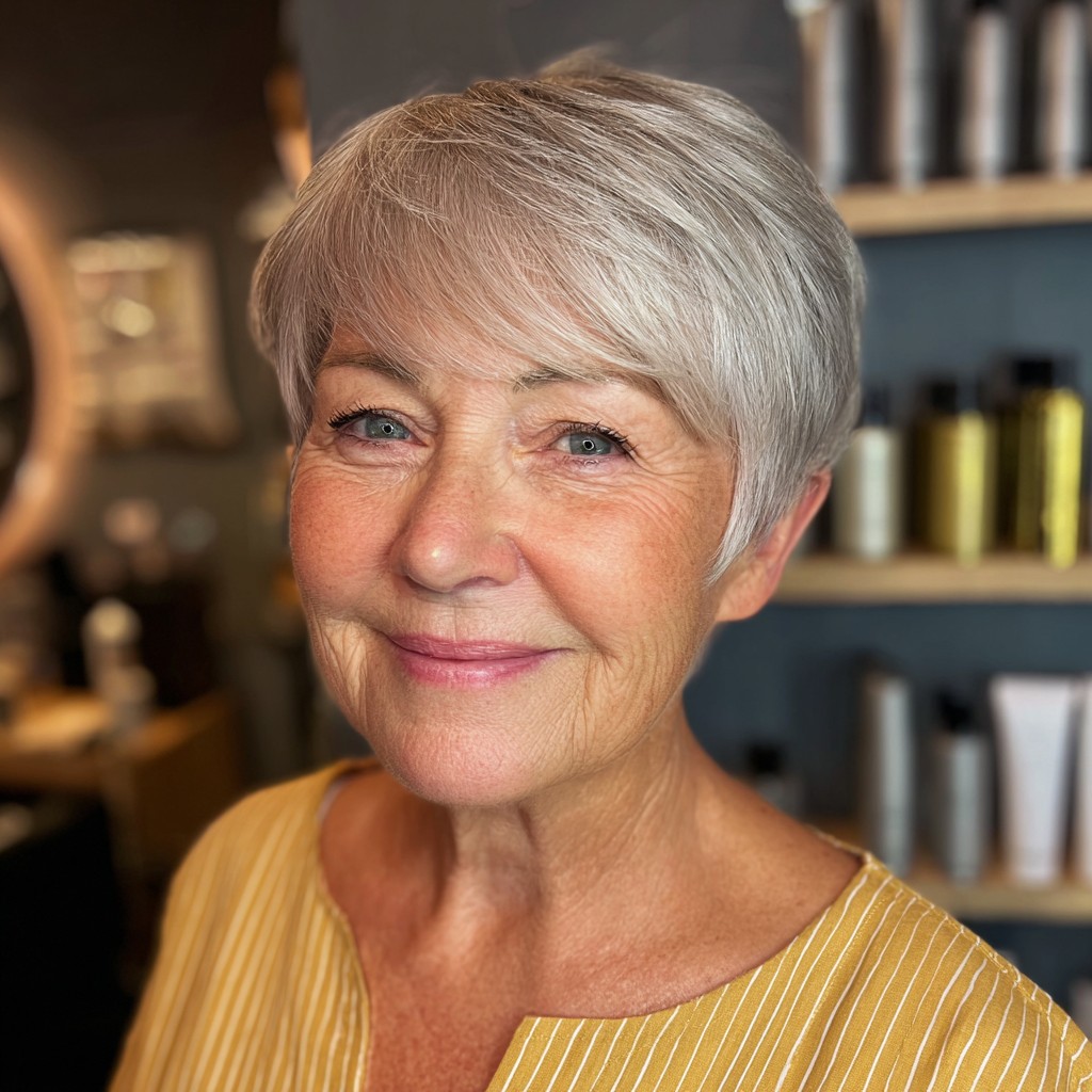 Charming Textured Side-Parted Pixie with Soft Highlights