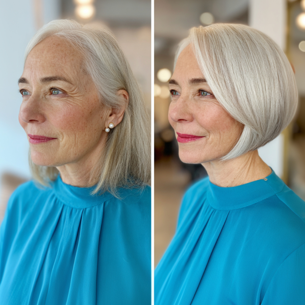 Chic Asymmetrical Bob with Soft Silver Highlights