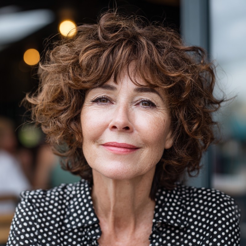 Chic Curly Brunette Cut with Soft Layers