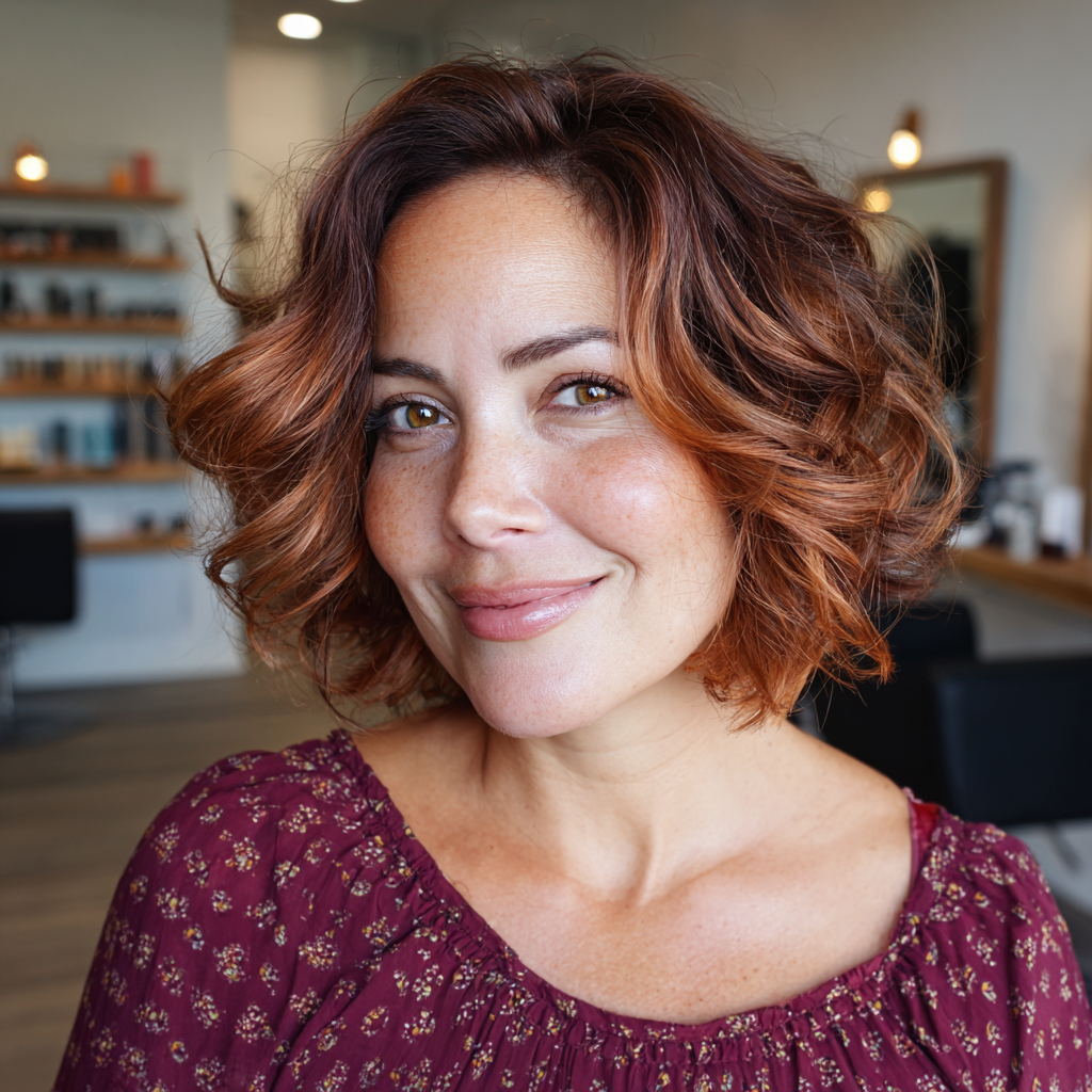 Chic Curly Copper Bob with Soft Layers