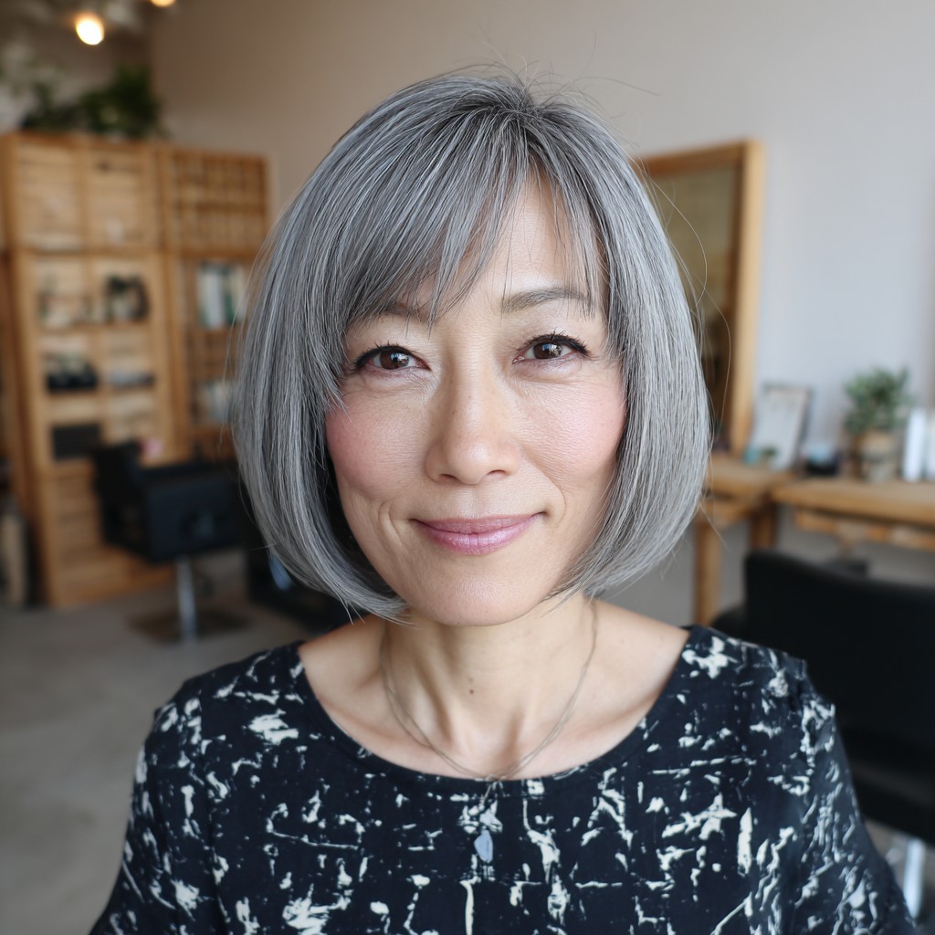 Chic Grey Bob with Soft Edges
