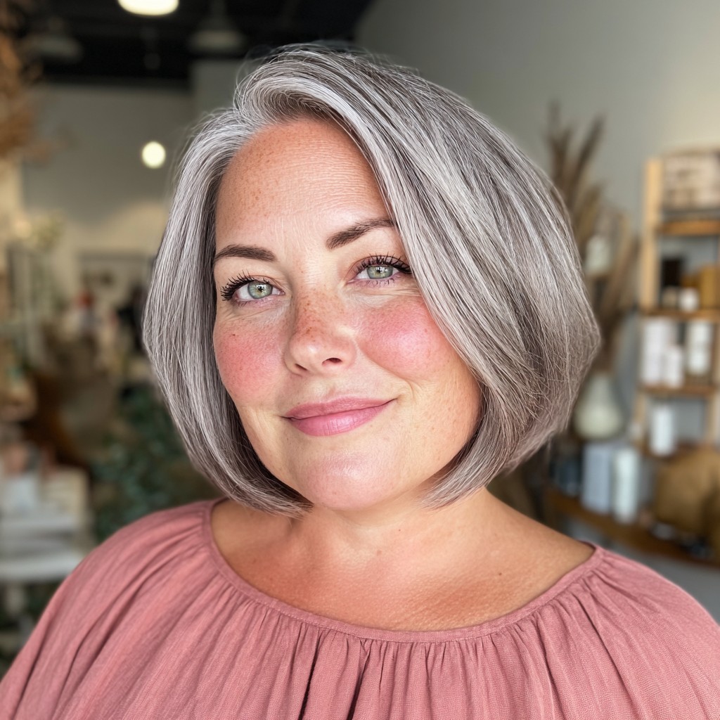Chic Grey Bob with Subtle Volume and Soft Texture