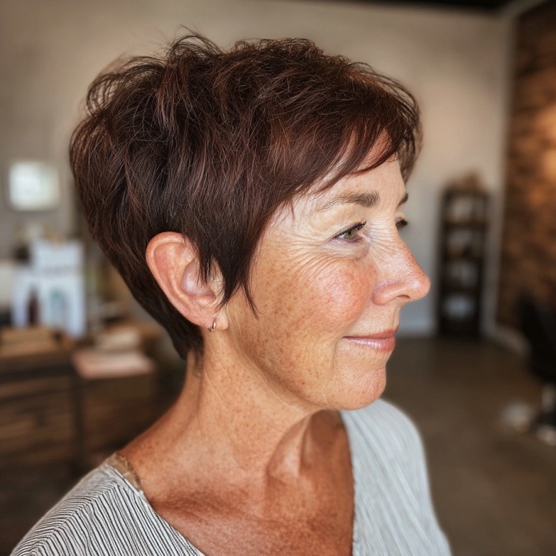 Chic Layered Brunette Pixie with Soft Texture