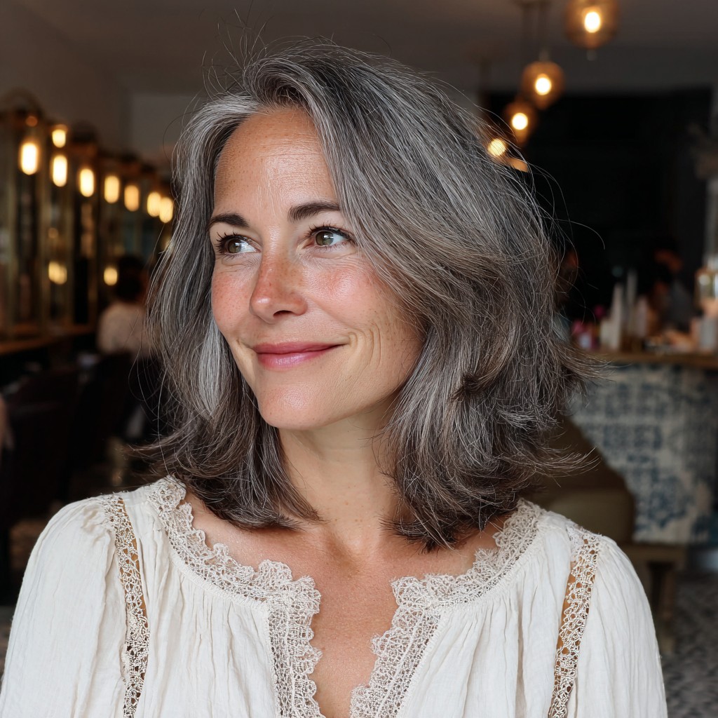 chic layered grey bob with soft waves