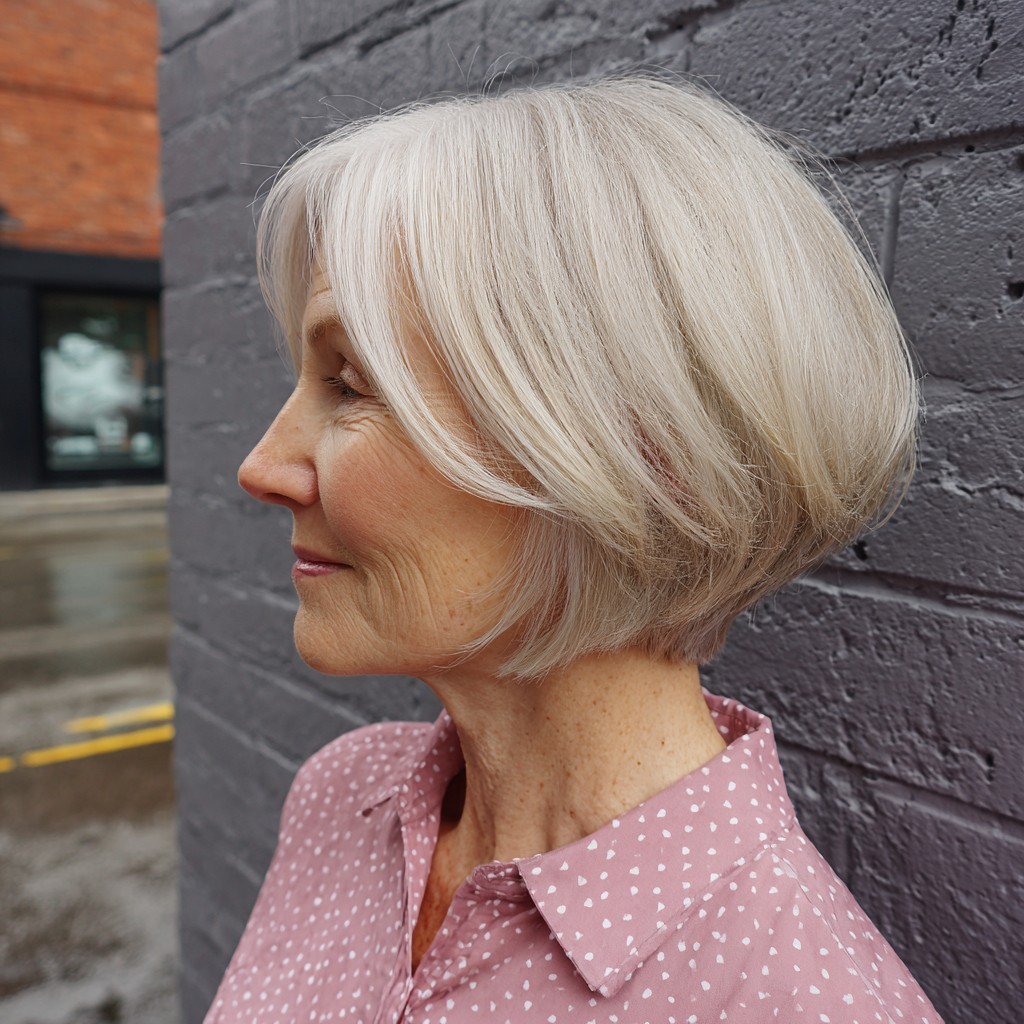 Chic Layered Silver Bob with Soft Movement