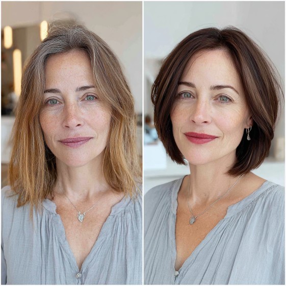 Chic Rich Chocolate Straight Lob with Soft Subtle Layers