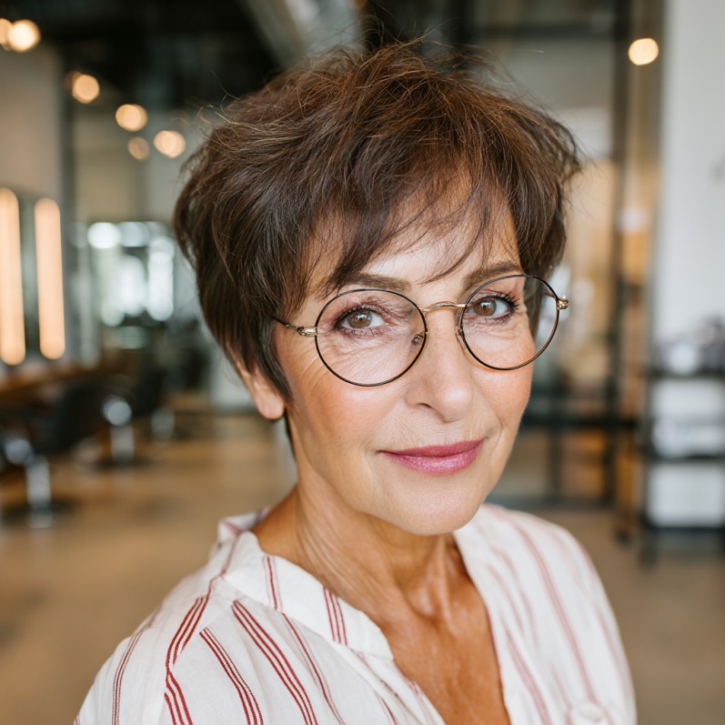 Chic Short Brunette Pixie with Textured Layers