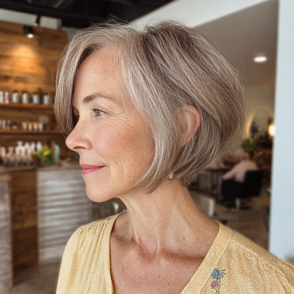 Chic Silver Angled Bob with Soft Volume