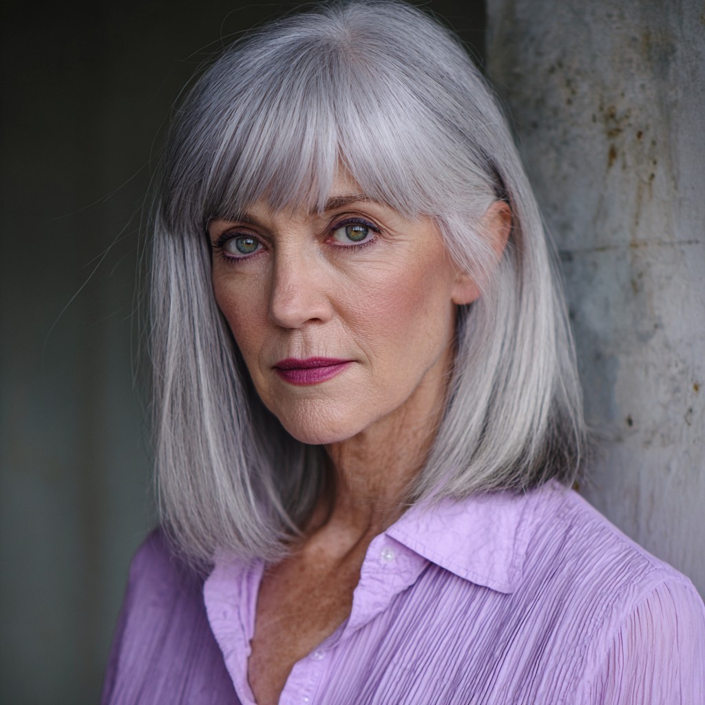 Chic Silver Blunt Cut with Soft Bangs