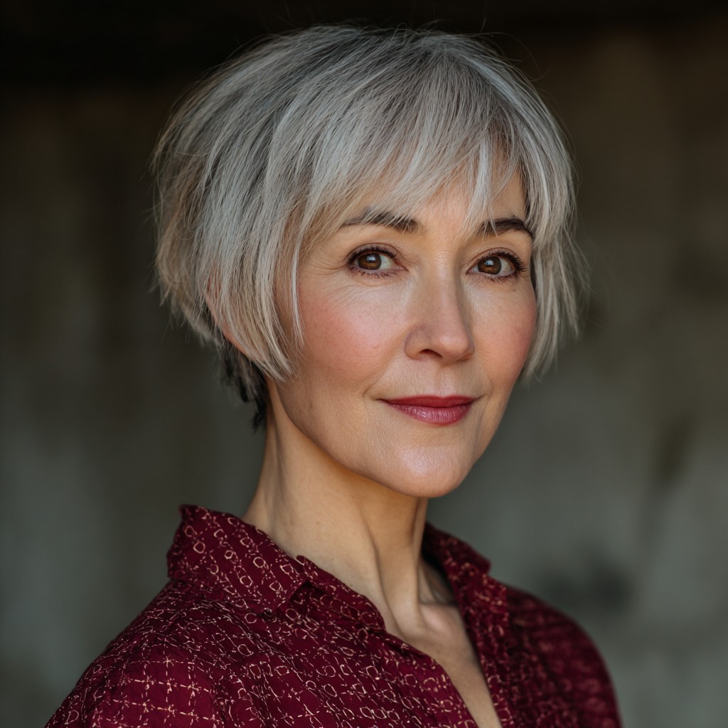 Chic Textured Grey Bob with Feathered Layers