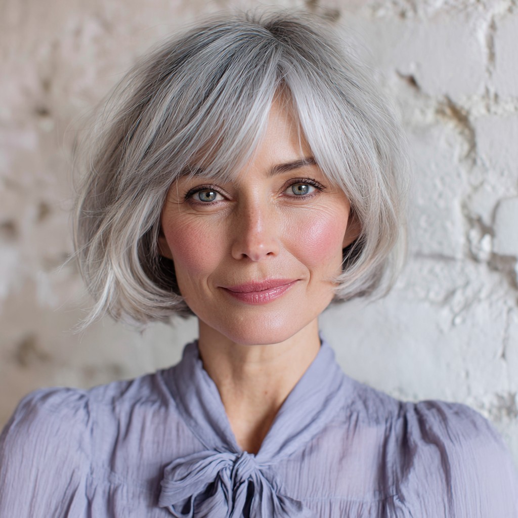 Chic Textured Grey Bob with Light Bangs