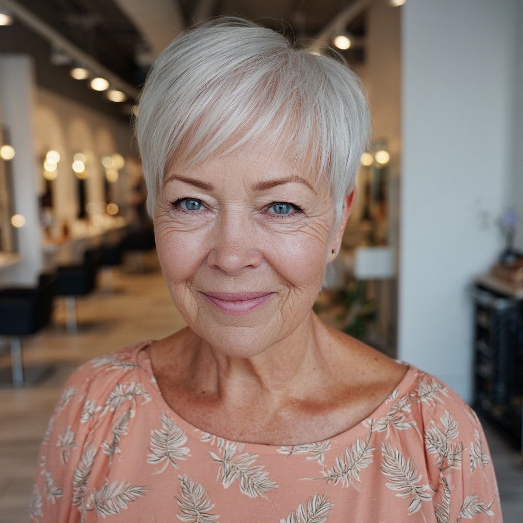 Chic Textured Silver Side-Parted Pixie with Soft Layers
