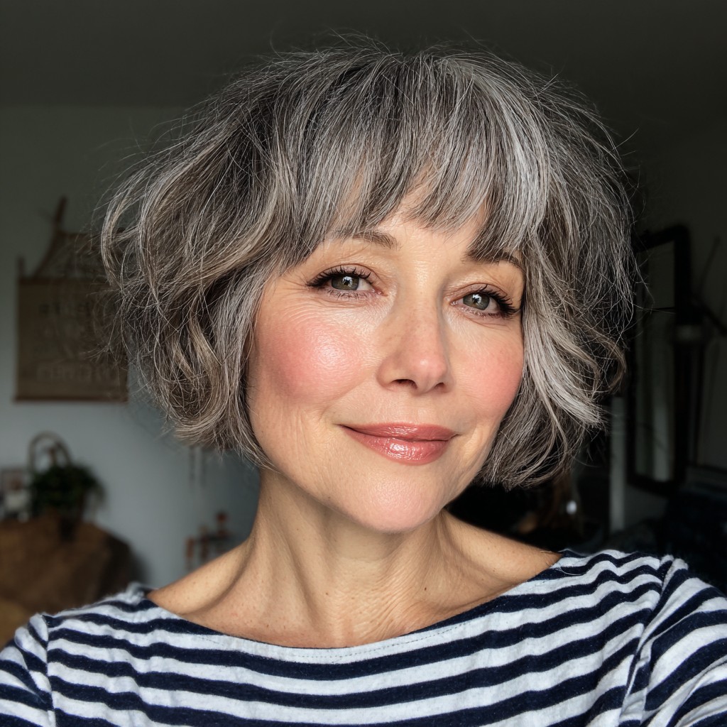 Choppy Grey Bob with Fluffy Volume