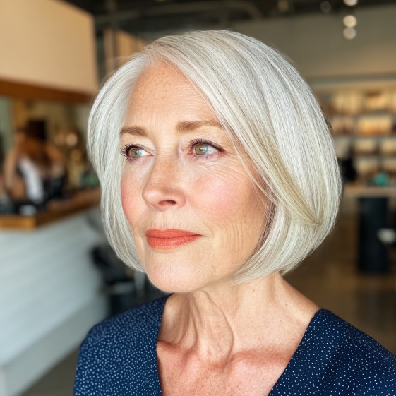 Classic Silvery Inverted Bob with Gentle Movement