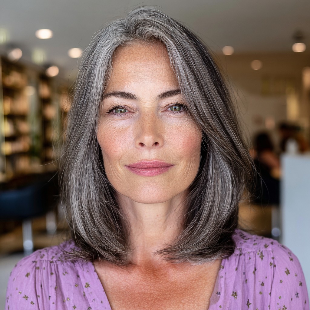 Contemporary Silver Midi Bob with Soft Layers