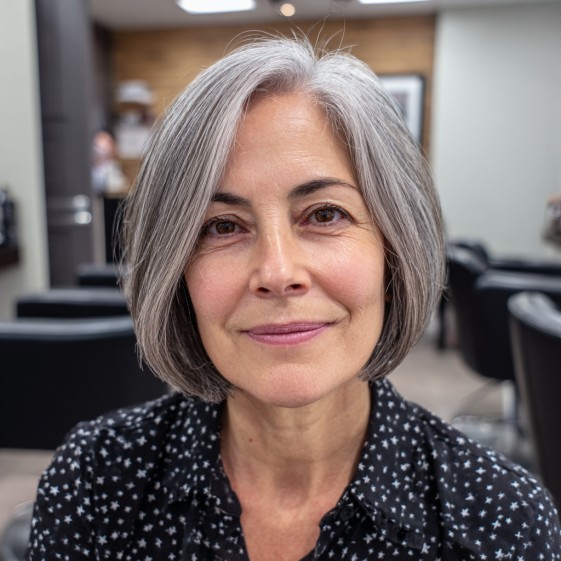 Contemporary Silvery Inverted Bob with Soft Texture