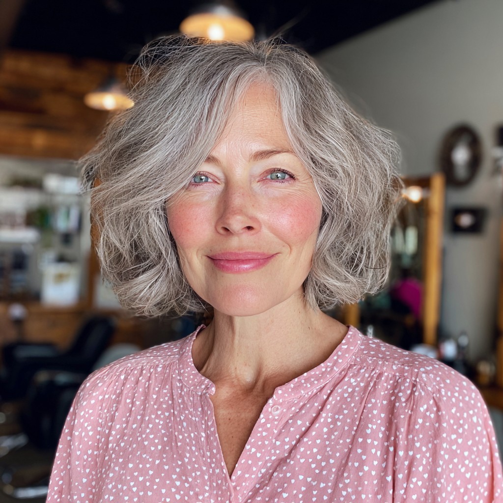 Effortlessly Chic Grey Bob with Playful Texture