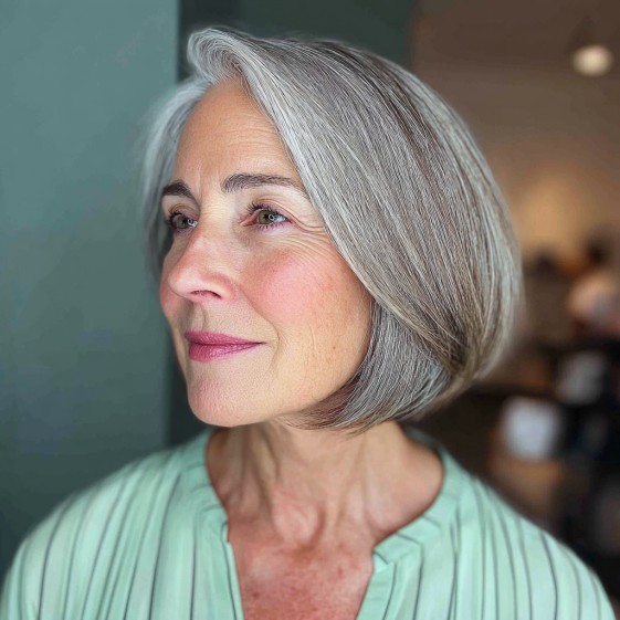 Elegant Gray Inverted Bob with Soft Waves
