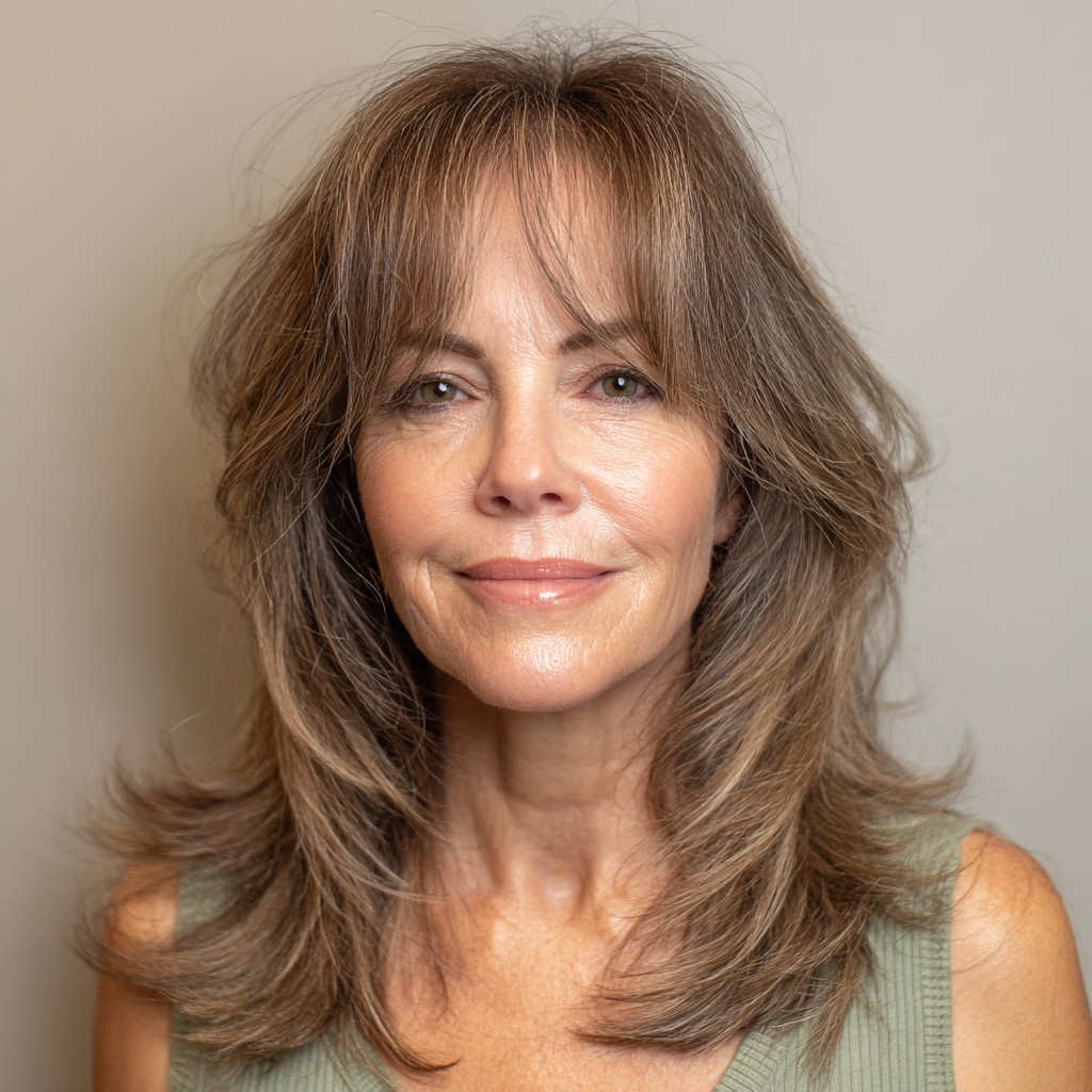 Elegant Long Layered Cut with Soft Curtain Bangs