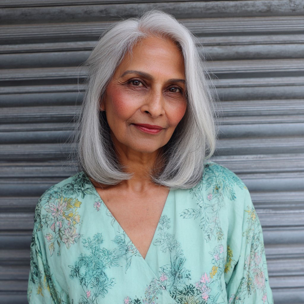 Elegant Silver Layered Cut with Soft Face-Framing Layers
