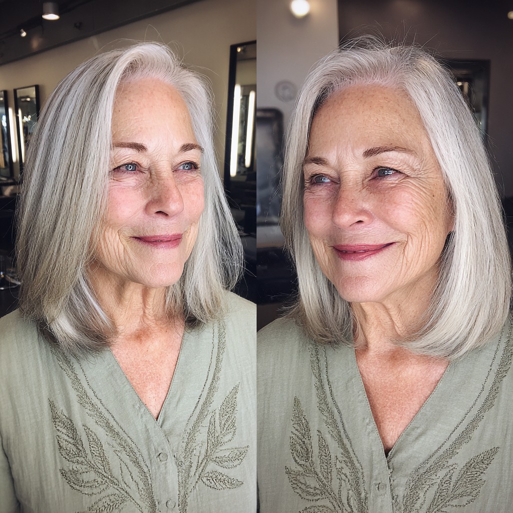 Elegant Silvery Shoulder-Length Cut with Soft Layers