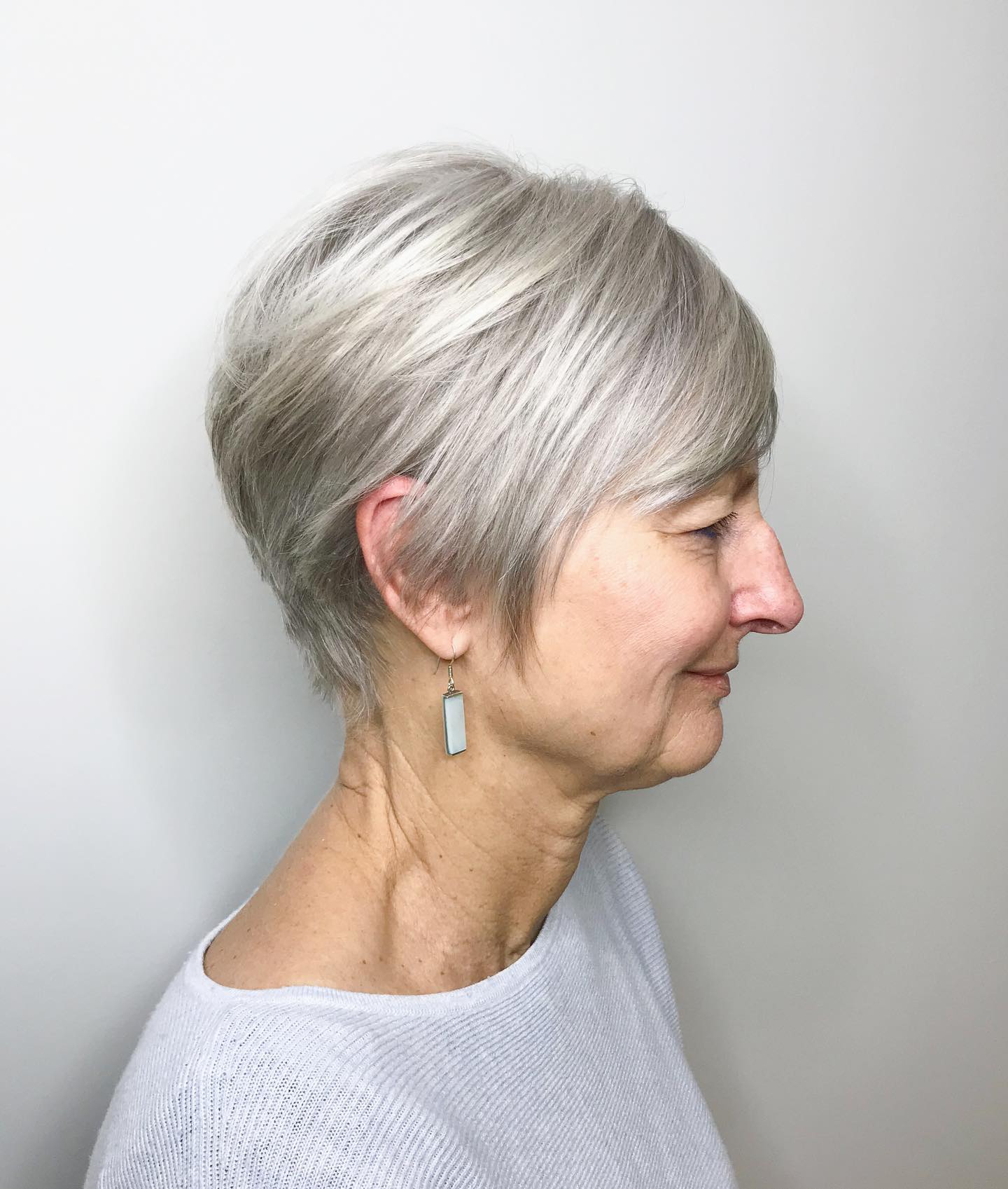 Elegant Soft Silver Pixie Cut with Textured Layers