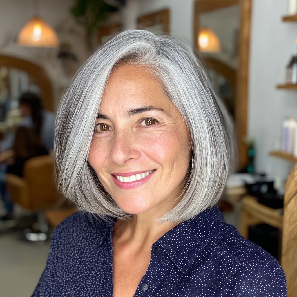Elegant Softly Blended Grey Bob