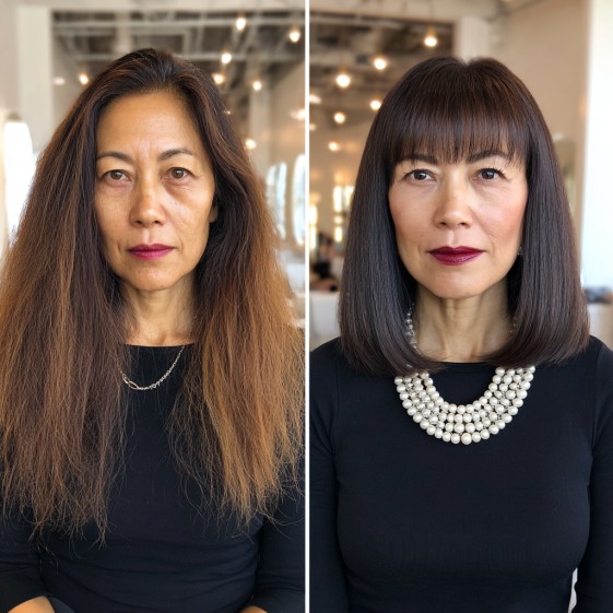 Elegant Straight Lob with Soft Bangs