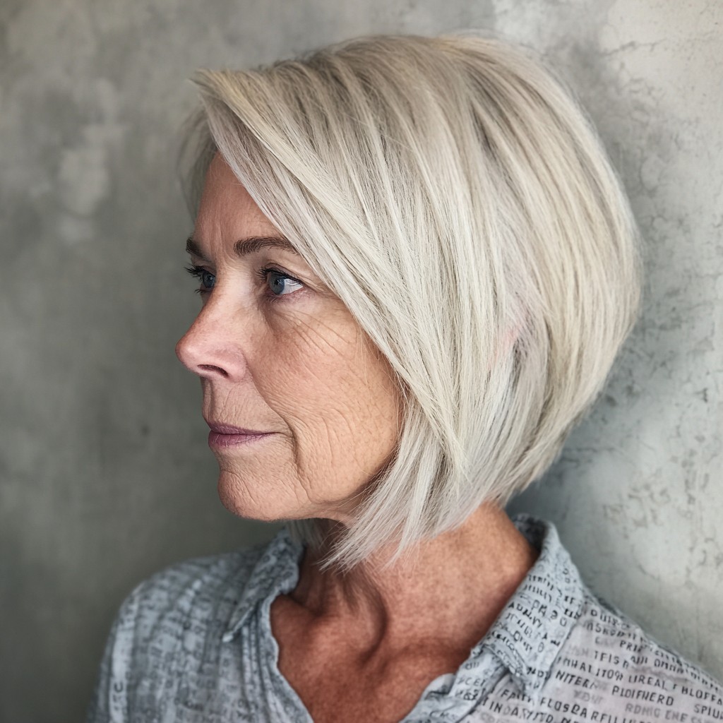 Modern Asymmetrical Bob with Soft Blonde Highlights