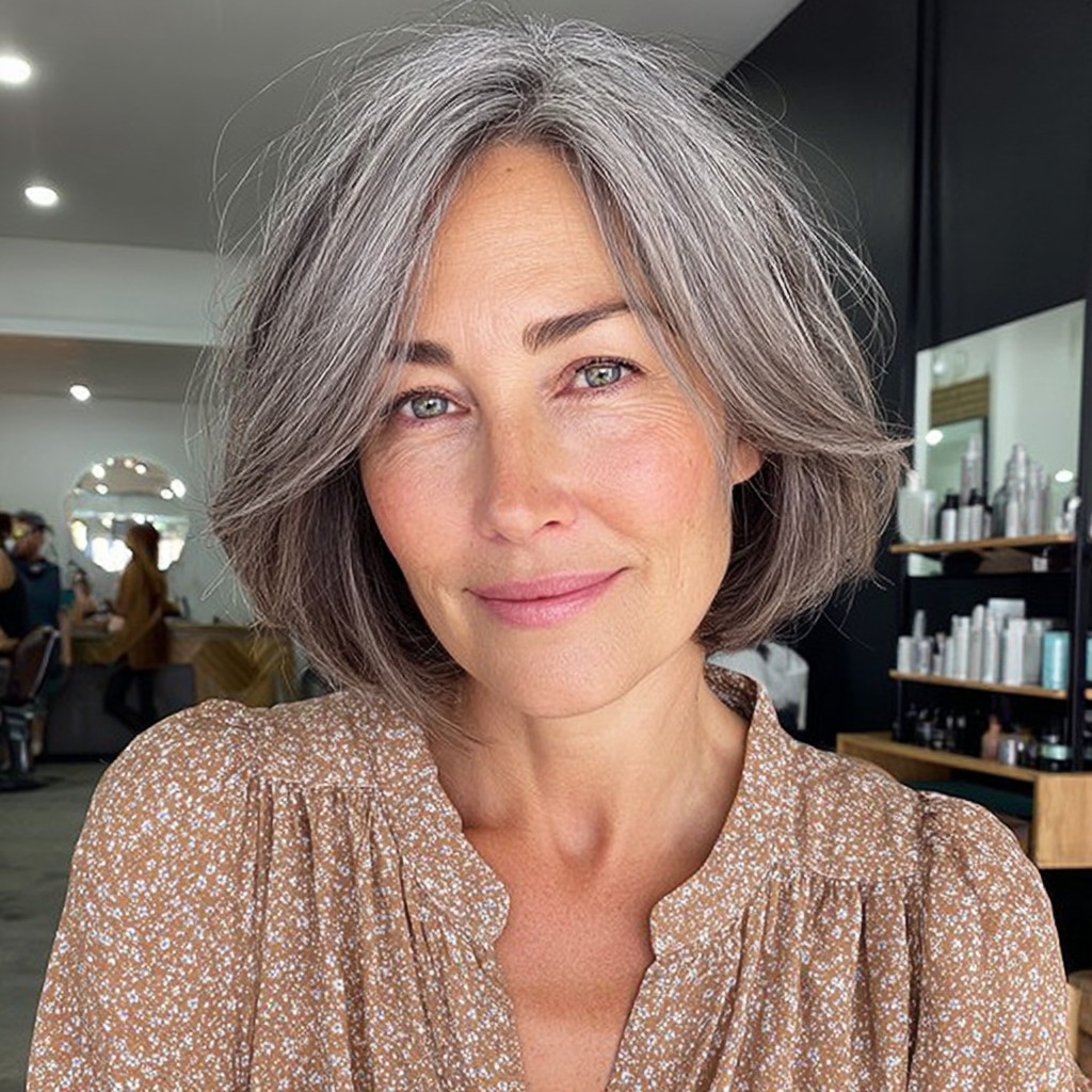 Modern Grey Bob with Soft Volume