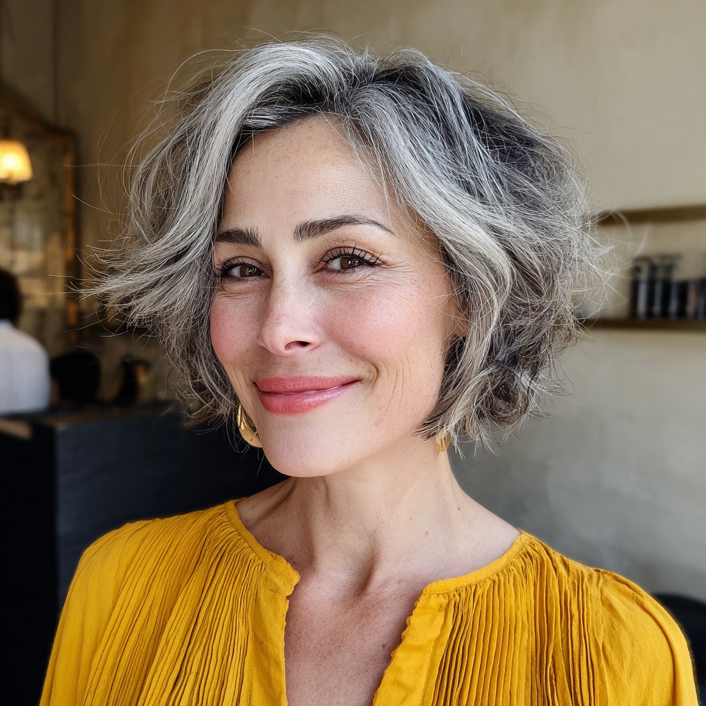 Playful Textured Grey Bob with Lush Volume