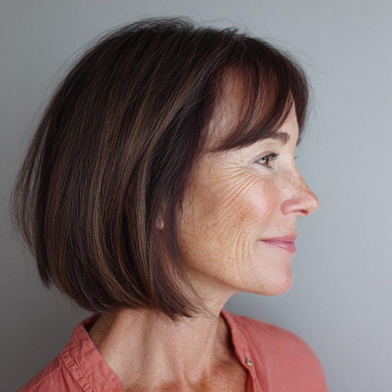 Sleek Brunette Bob with Soft Bangs