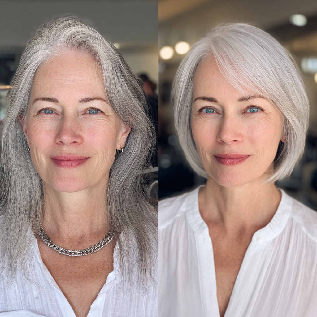 Sleek Silver Bob with Smooth Ends