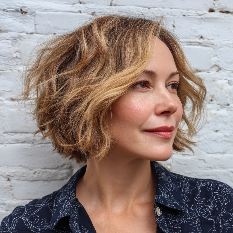 Soft Textured Bob with Gentle Waves