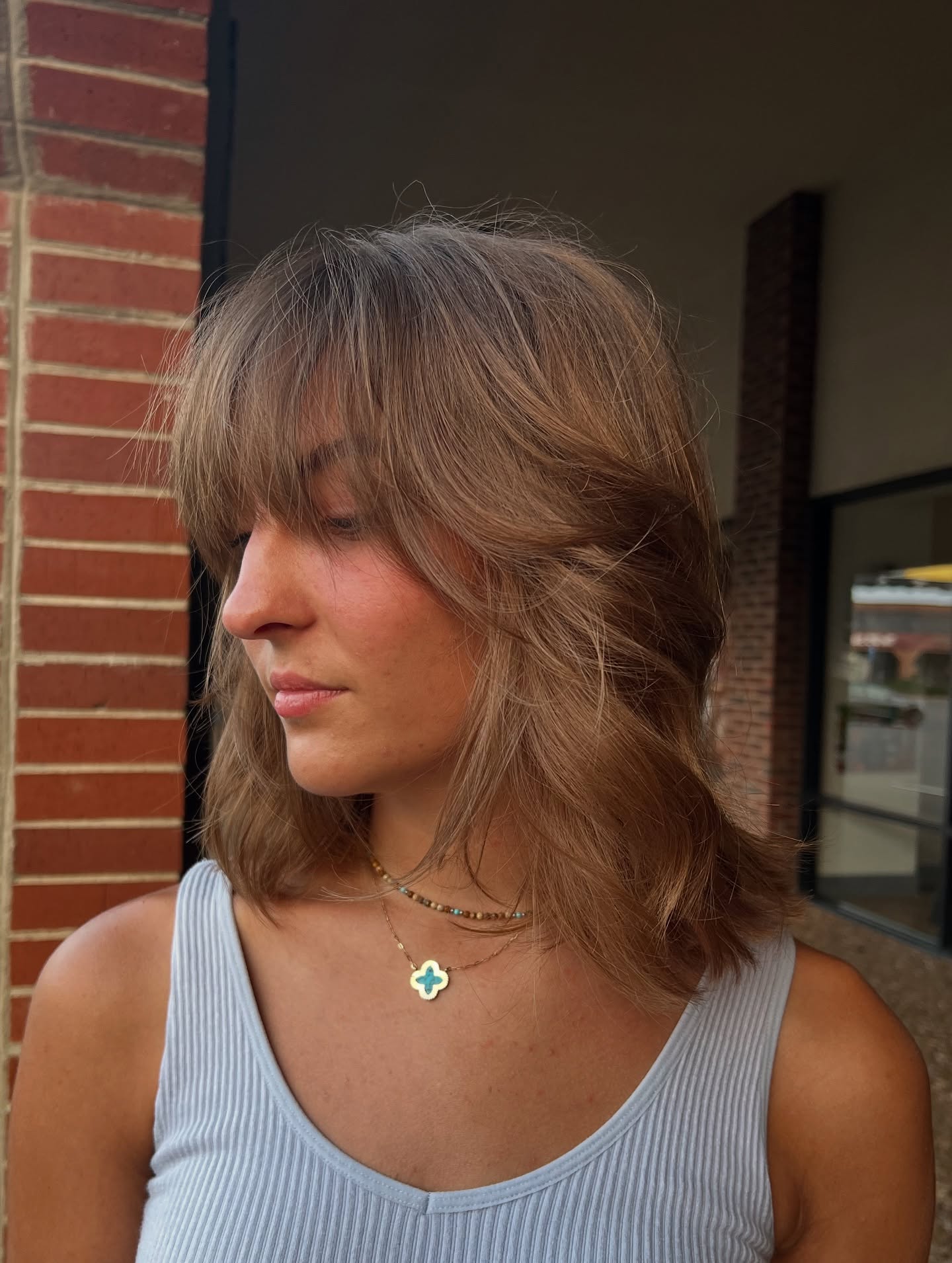 Softly Frayed Layered Bob with Bangs
