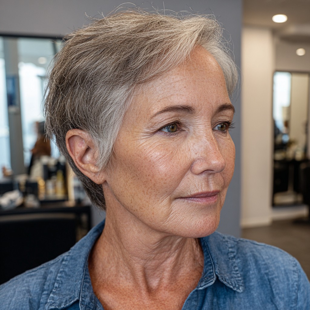 Softly Layered Side-Parted Pixie with Gentle Highlights