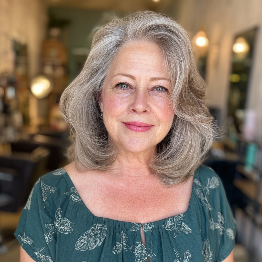 Softly Layered Silver Midi Bob with Subtle Volume