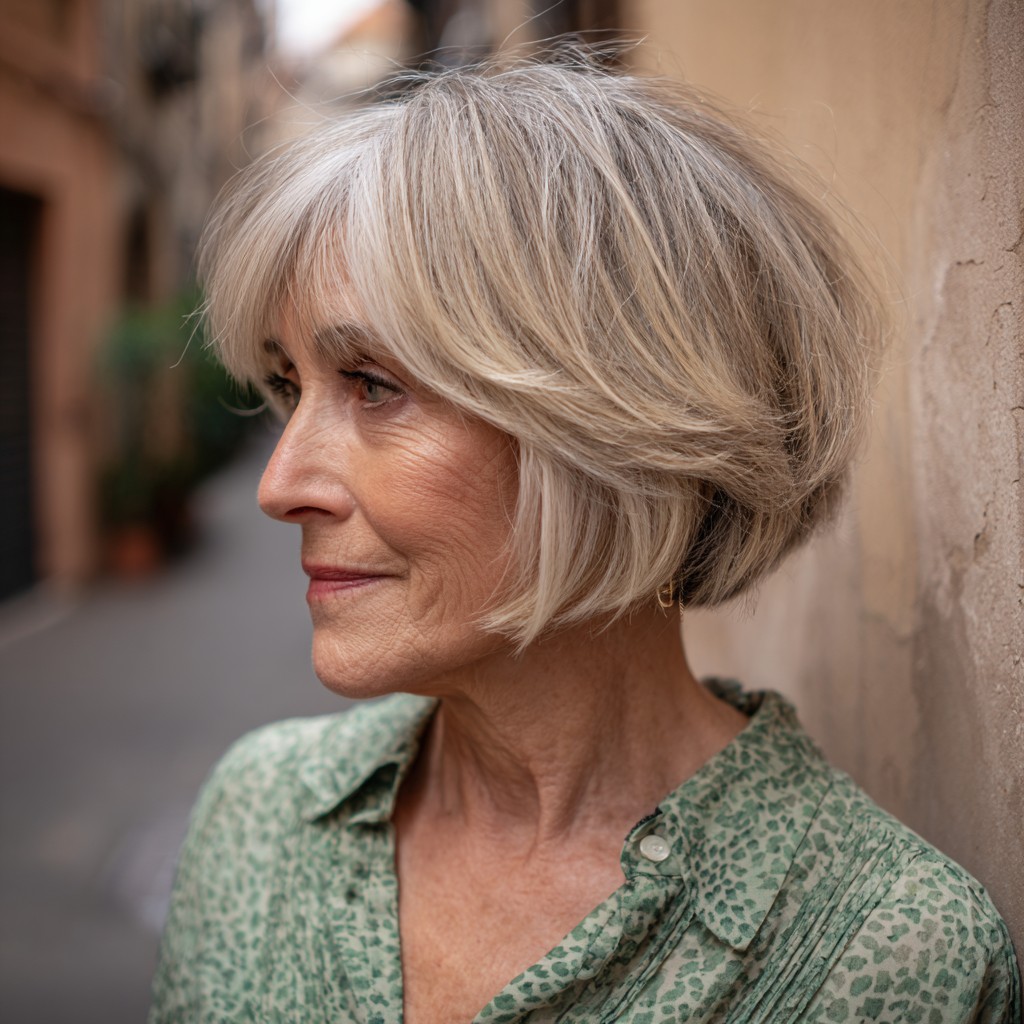 Softly Textured Blended Bob with Wispy Bangs
