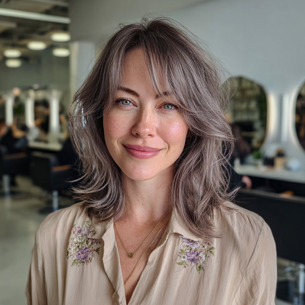 Softly Textured Grey Bob with Face-Framing Layers
