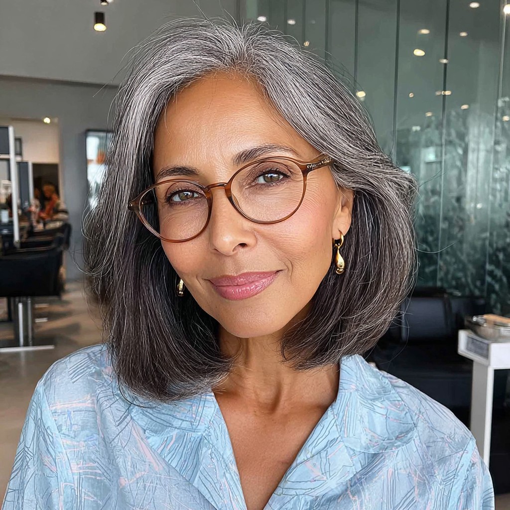 Stylish Gray Midi Bob with Soft Layers