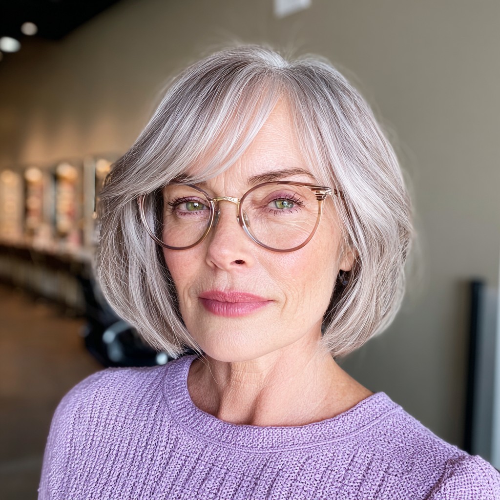 Stylish Grey Bob with Soft Bangs