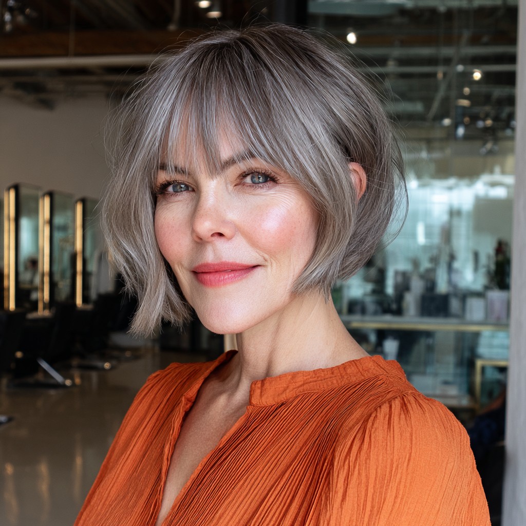 Stylish Grey Bob with Soft Layers