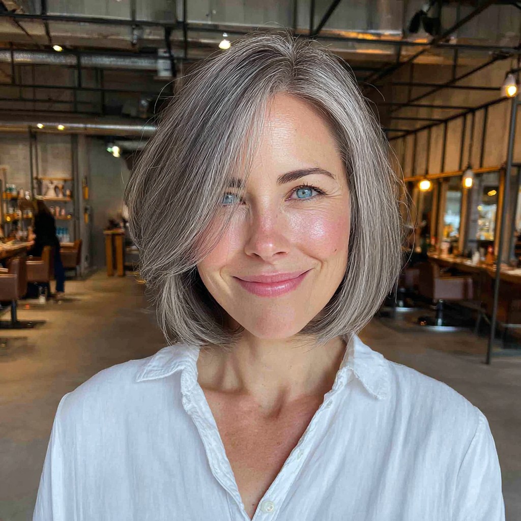Stylish Grey Bob with Subtle Layers