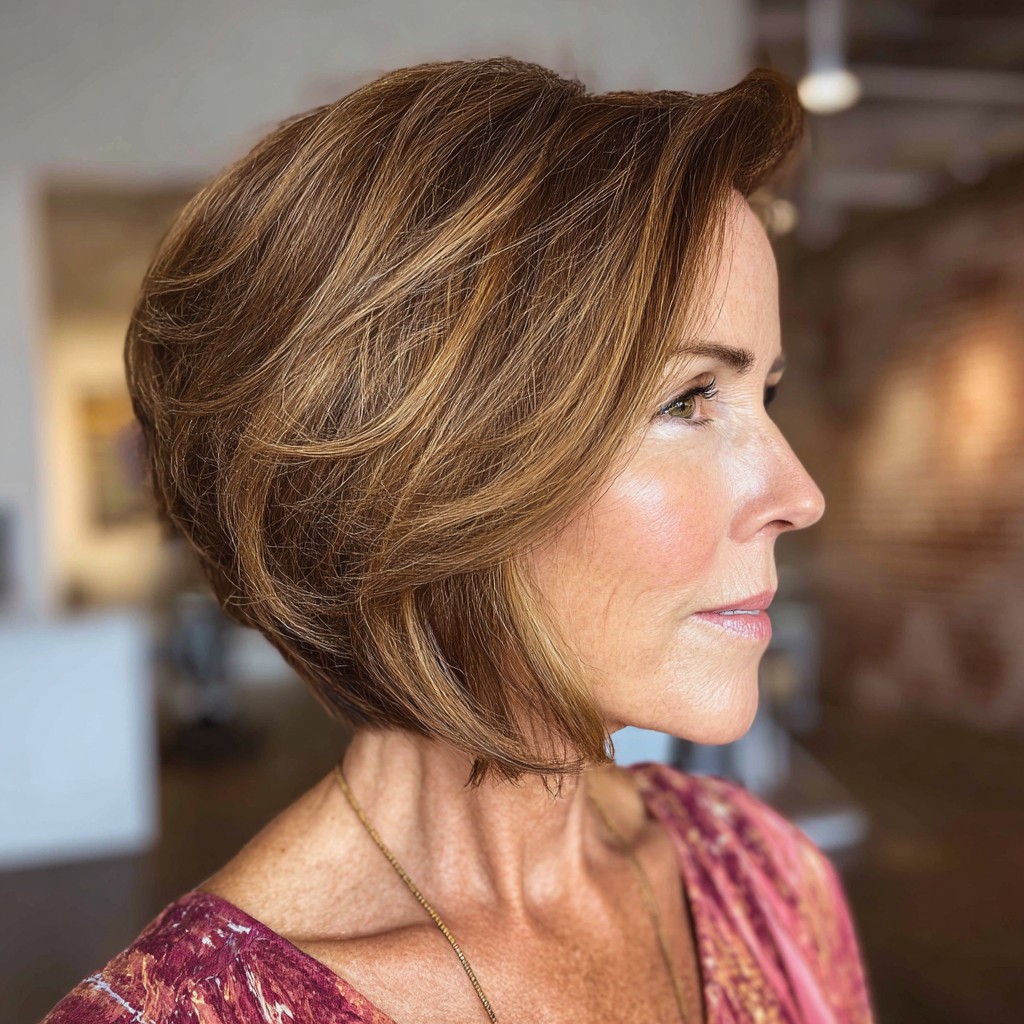Stylish Warm Brown Angled Bob with Soft Layers