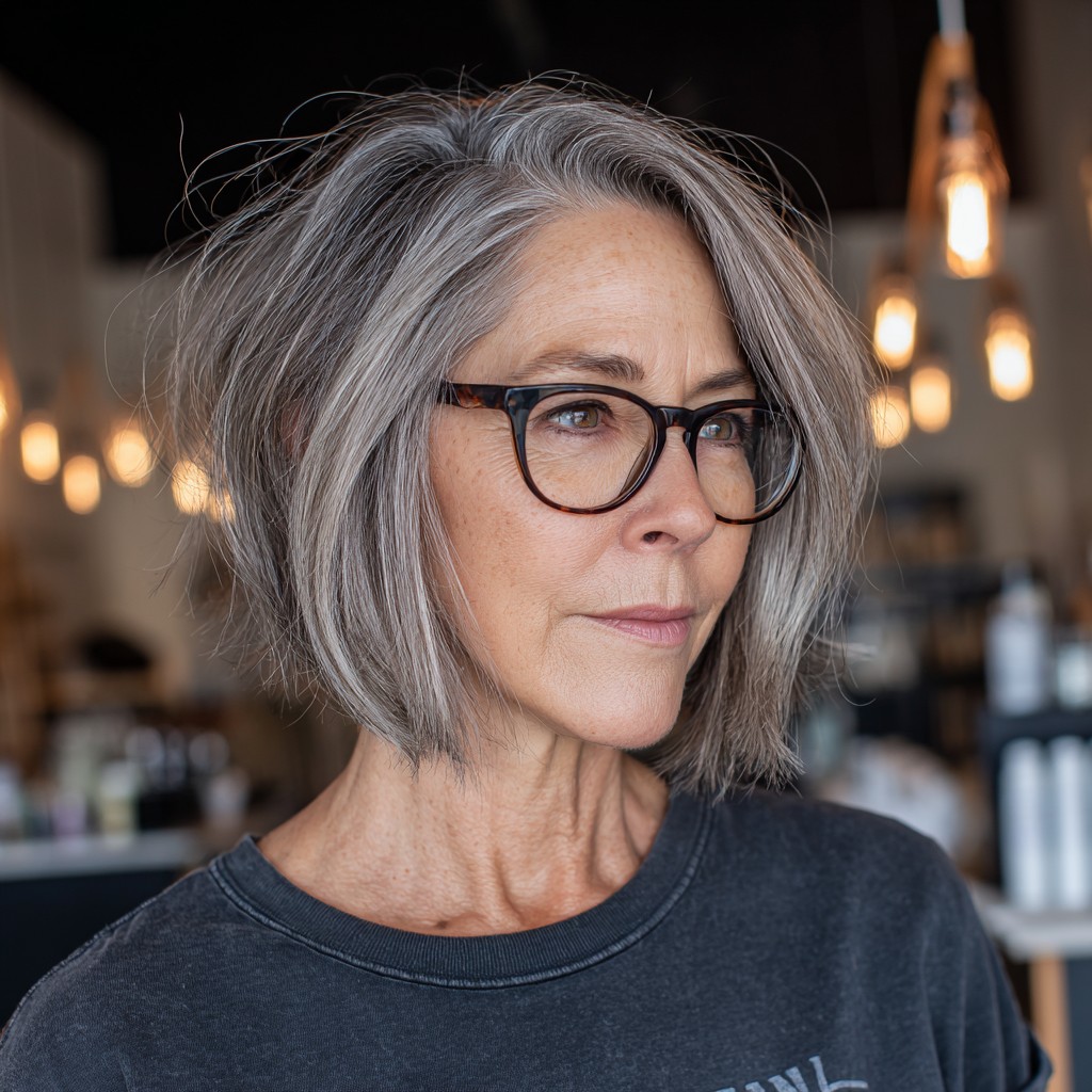Textured Grey Bob with Dynamic Layers